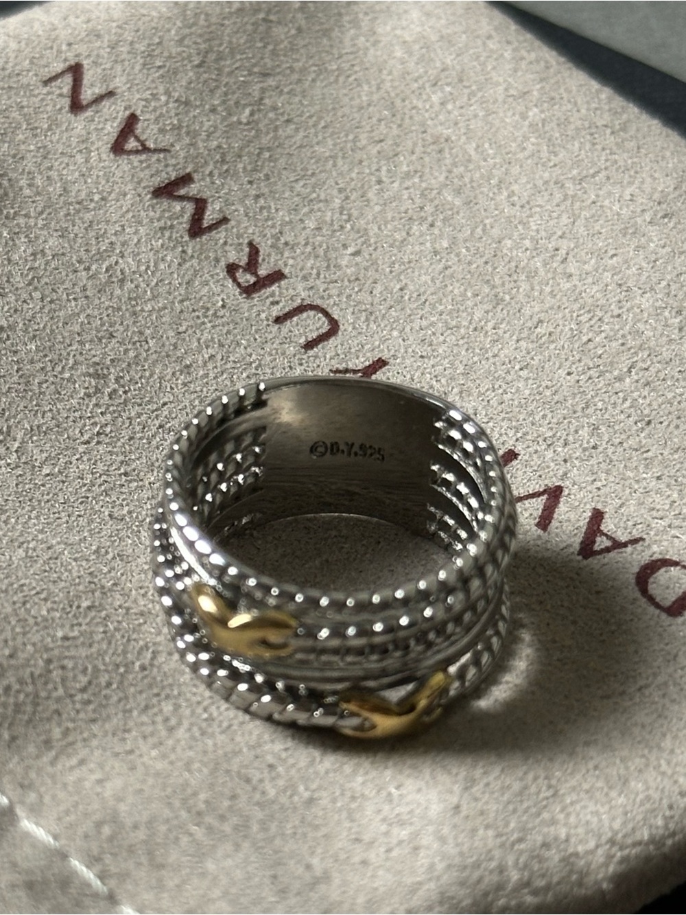 David Yurman Sterling Silver and 14K Gold Double X Crossover Ring Size 7 US - Picture 5 of 5